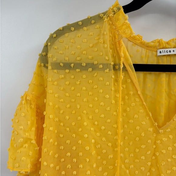 ALICE + OLIVIA Yellow Boho Short Swiss Dot Sleeve Julius Ruffle Sleeve Blouse S - Picture 3 of 15